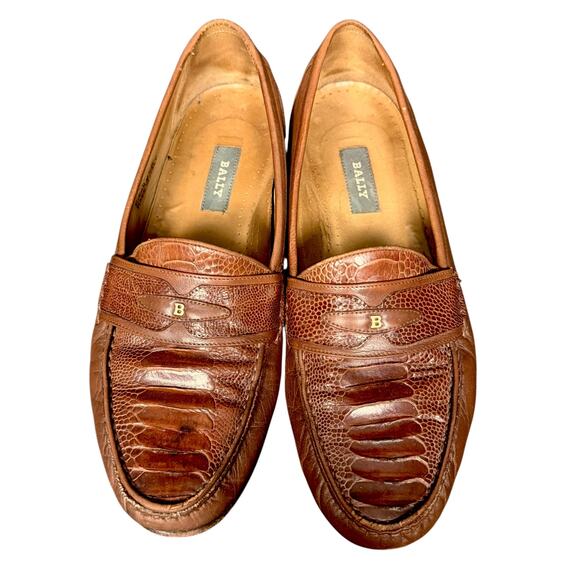 Vintage Bally Italy Ostrich Leg Brown Leather Loafers Mens 9.5 D Dress Shoes main image 7